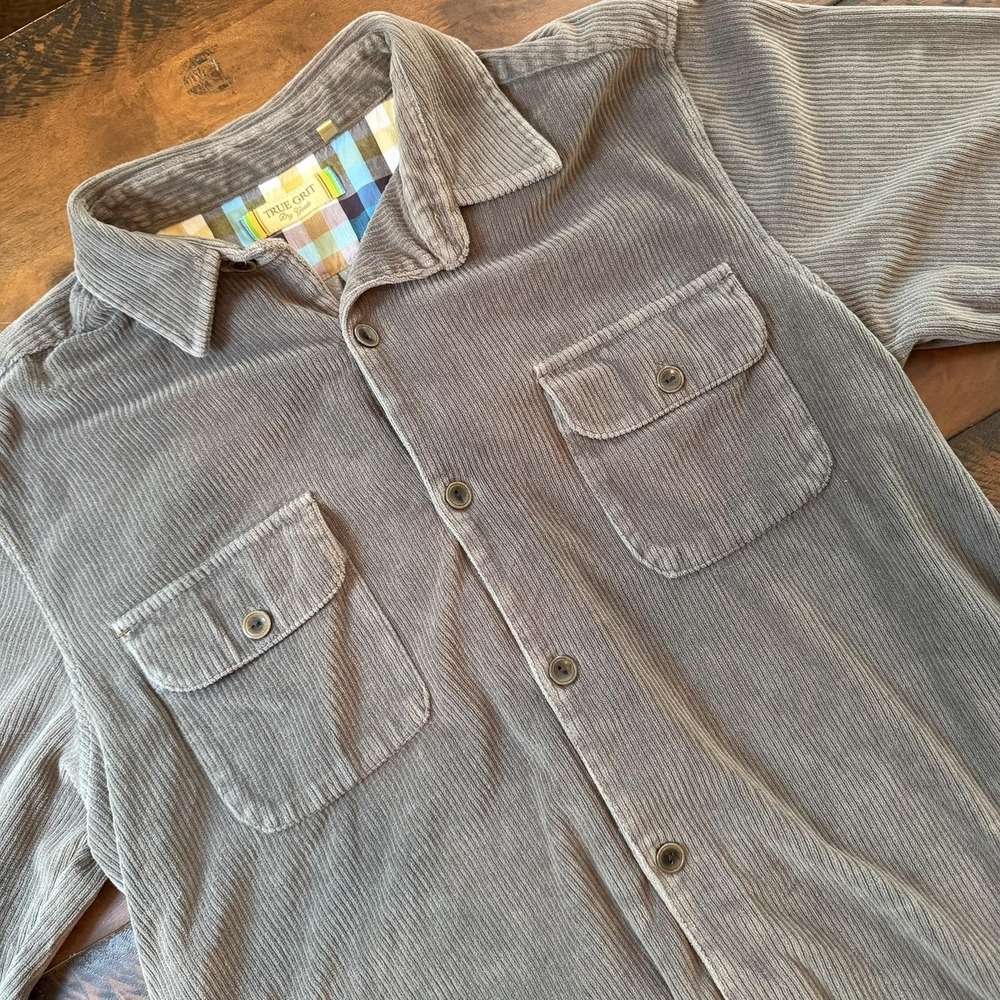 True Grit Shirt Mens Medium Gray Corduroy Button Front Long Sleeve‎ Shacket